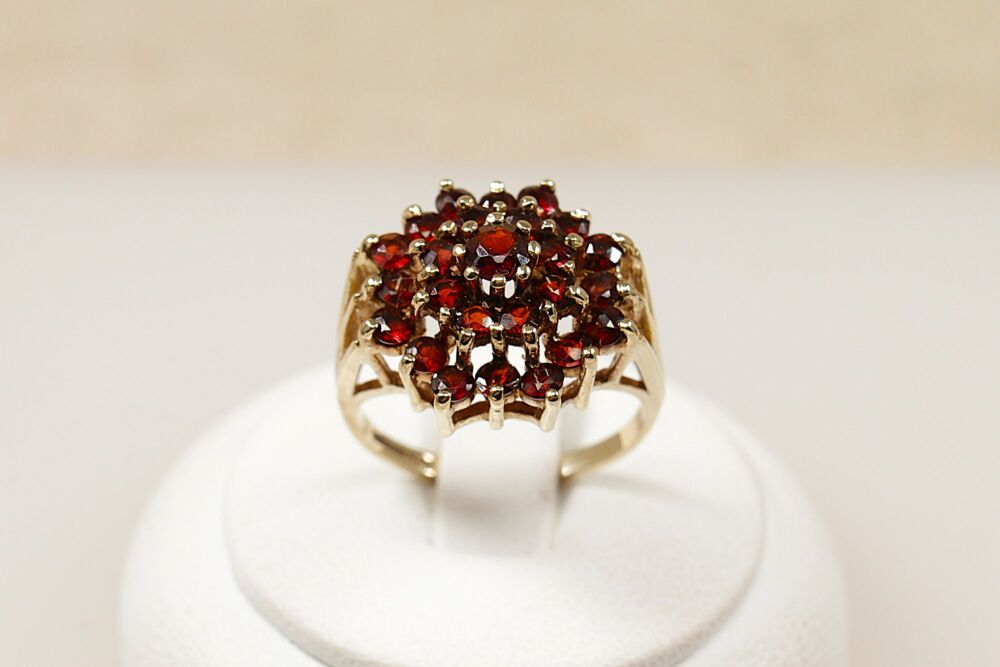 9ct Gold Garnet Cluster Ring   #3808