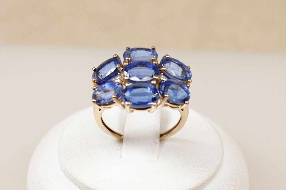 9ct Gold 7 Stone London Blue Topaz Cluster Ring   #3810