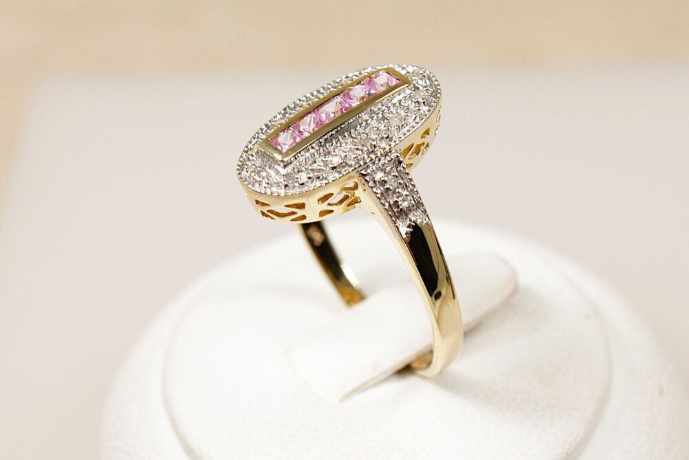 9ct Gold Pink Sapphire & Diamond Ring   #3811