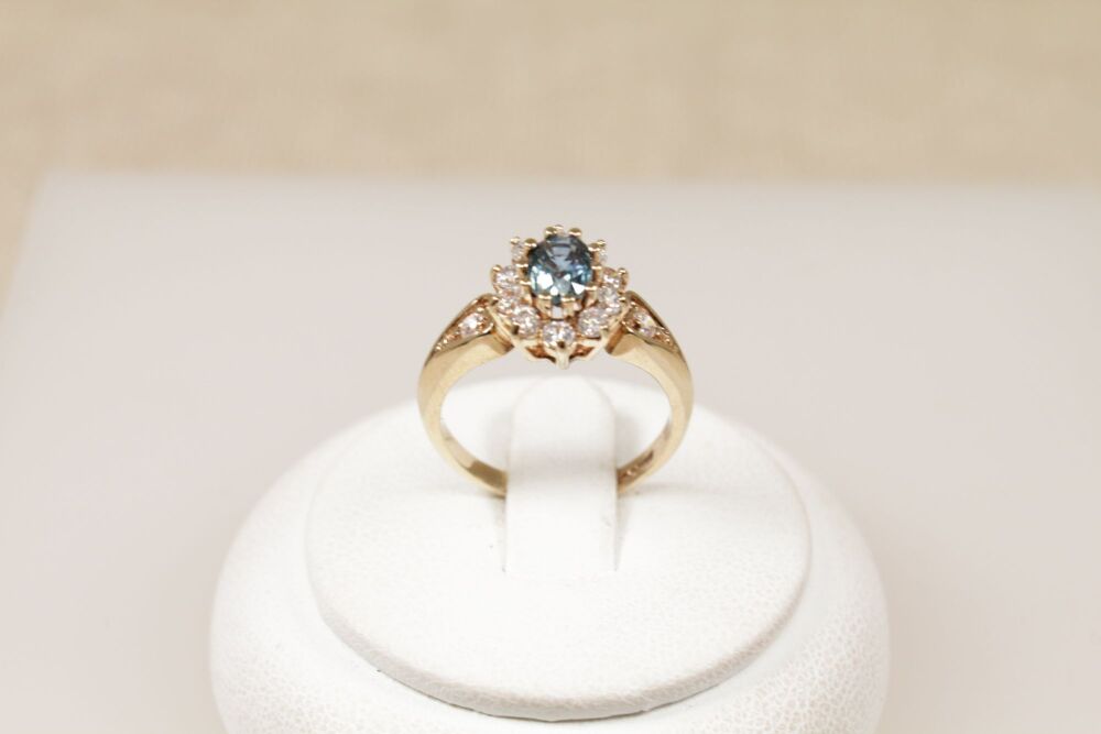 9ct Gold London Blue Topaz & Cubic Zirconia Cluster Ring  #3820