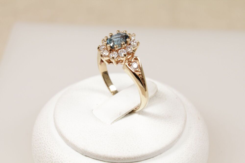 9ct Gold London Blue Topaz & Cubic Zirconia Cluster Ring  #3820