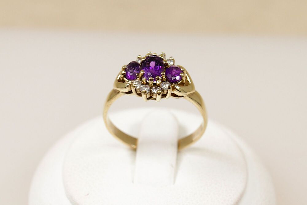 9ct Gold Amethyst & Cubic Zirconia Cluster Ring  #3796