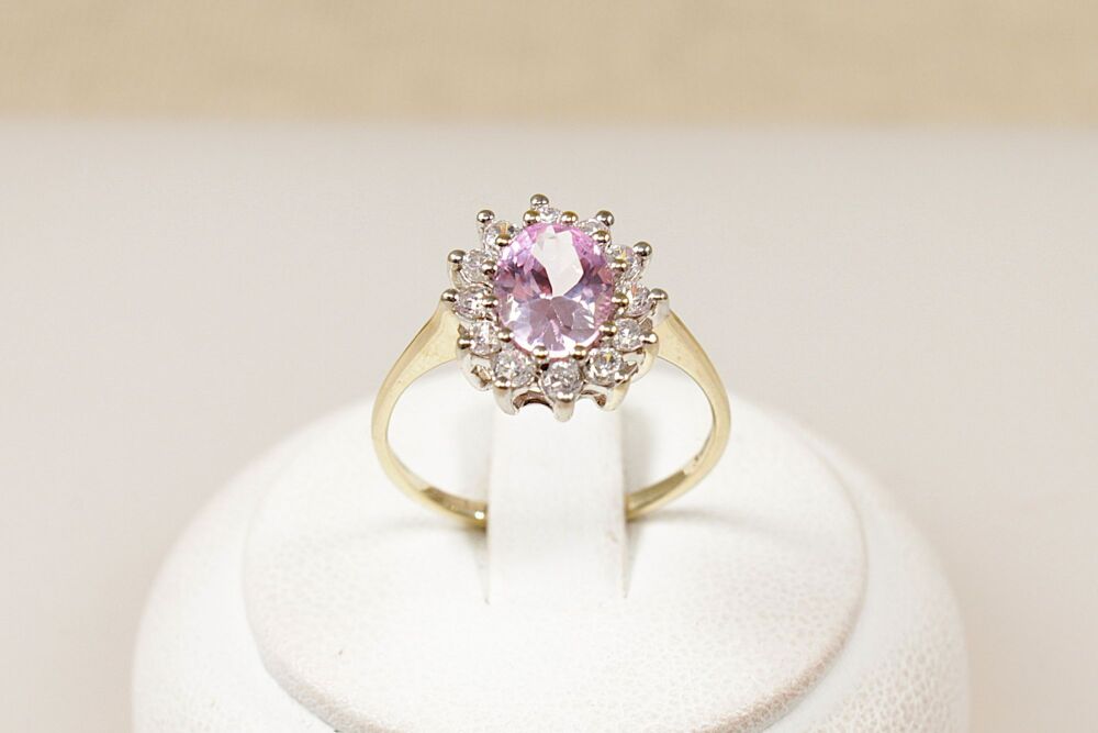 9ct Gold Pink Sapphire & Cubic Zirconia Cluster Ring  #3803