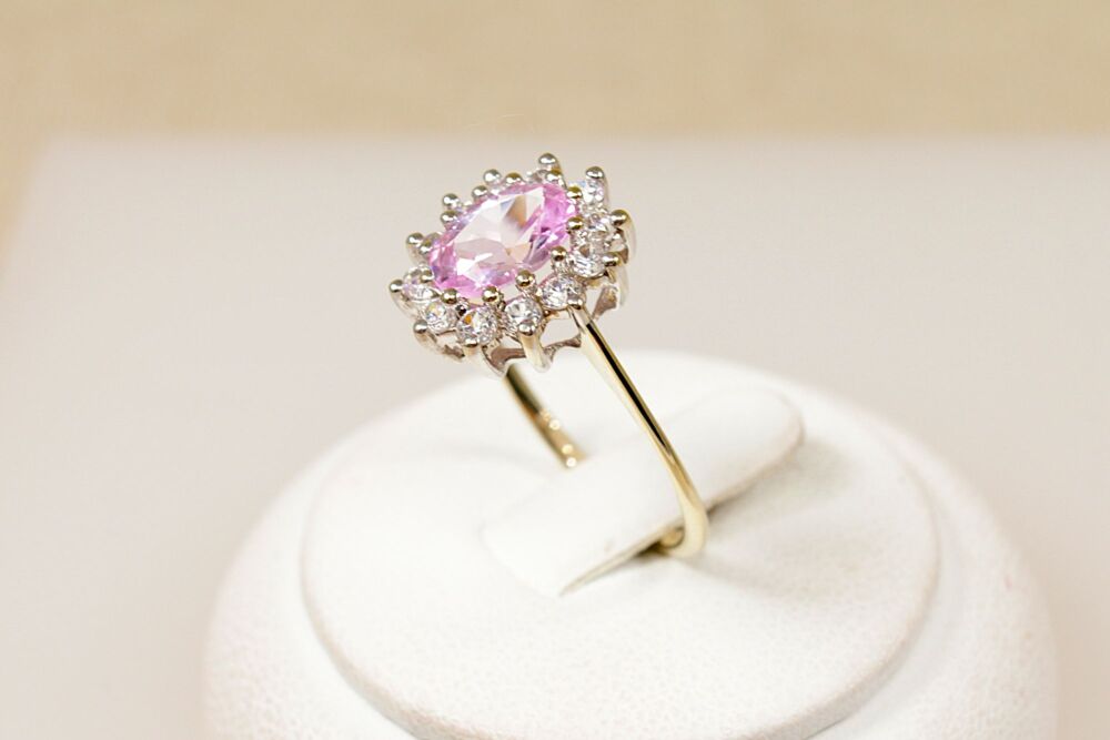 9ct Gold Pink Sapphire & Cubic Zirconia Cluster Ring  #3803