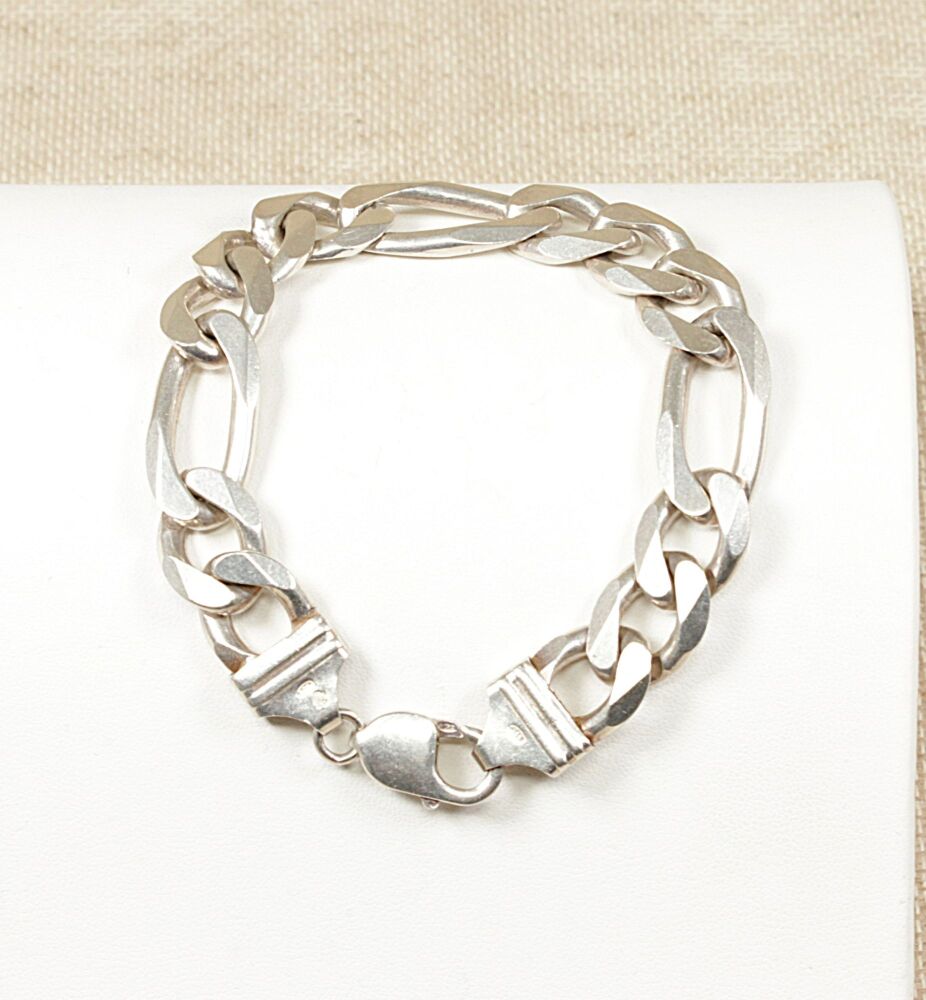 Silver Italian Heavy Figaro Link Bracelet  #3887