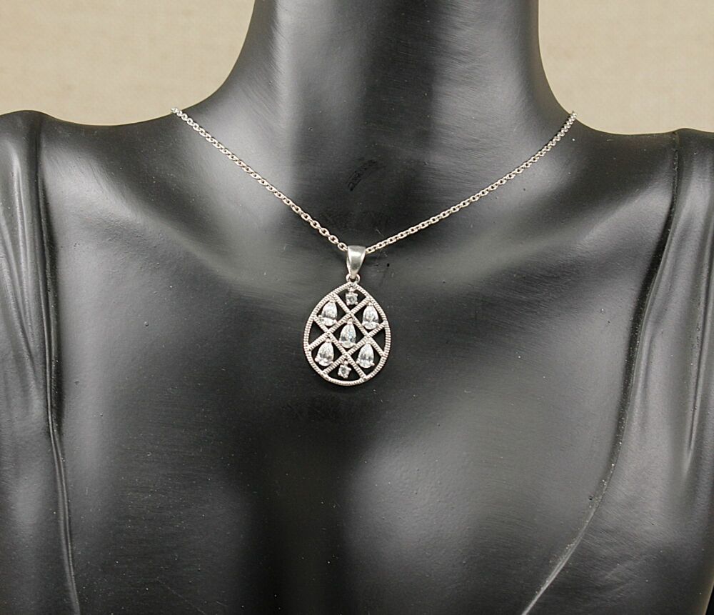 Silver Cubic Zirconia Pendant & Chain   #3746