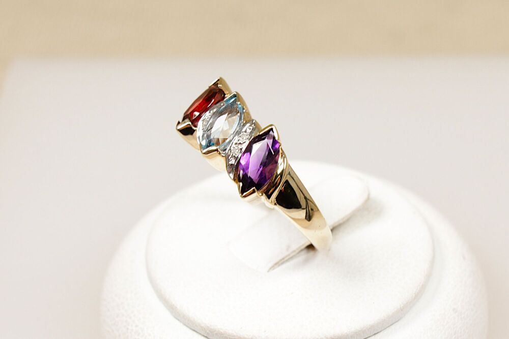 9ct Gold Multi-Gem Trilogy Ring   #3809