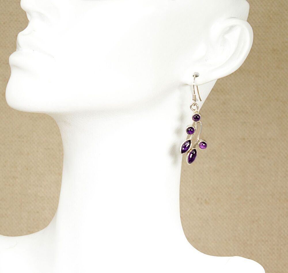 Silver Amethyst Drop Earrings   #3900