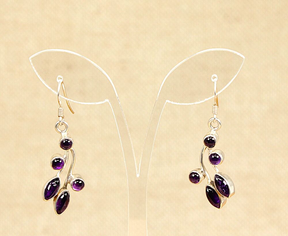 Silver Amethyst Drop Earrings   #3900