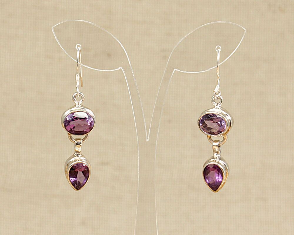 Silver Amethyst Drop Earrings  #3899