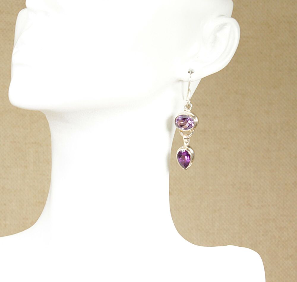 Silver Amethyst Drop Earrings  #3899