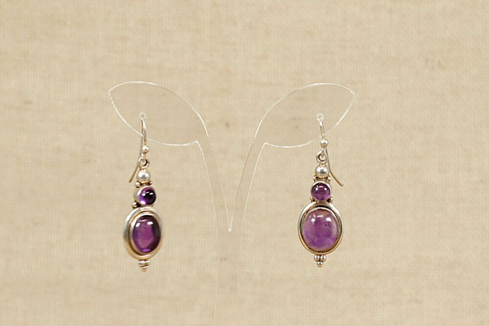 Silver & Amethyst Drop Earrings  #3897