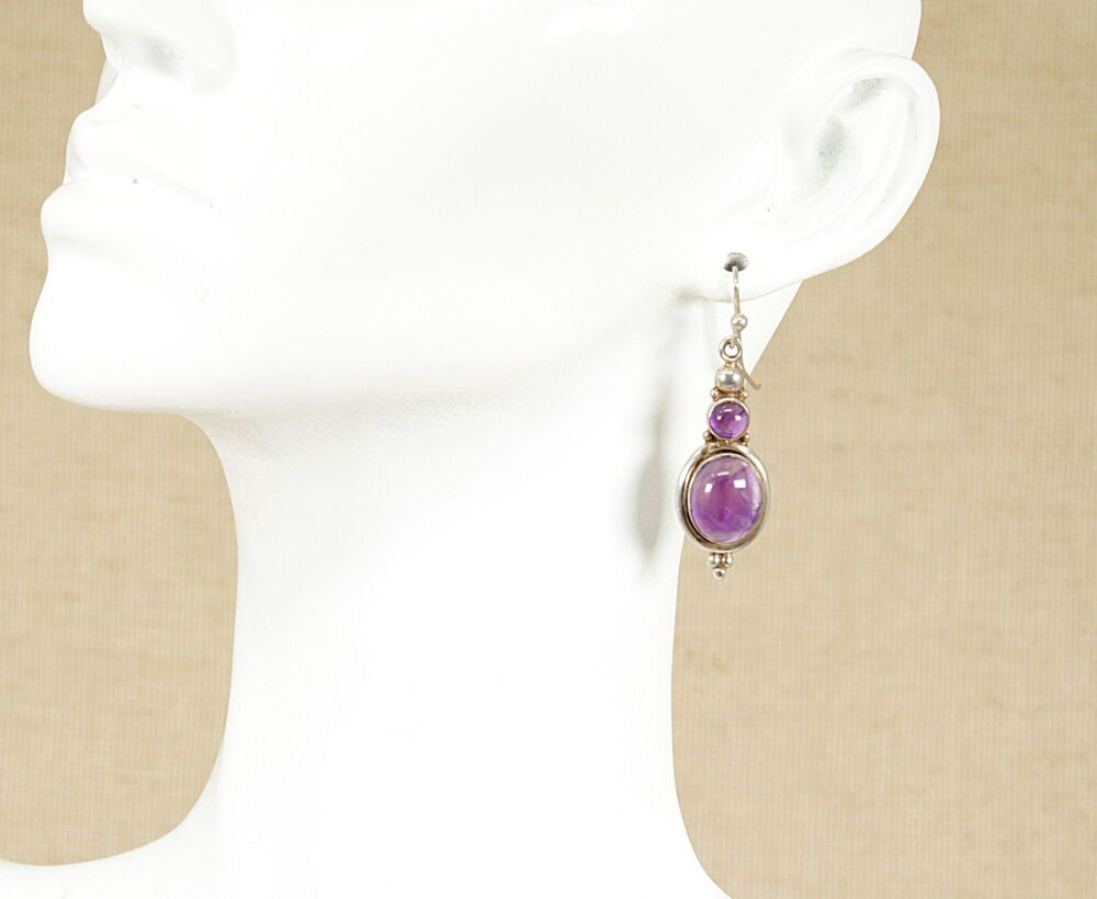 Silver & Amethyst Drop Earrings  #3897