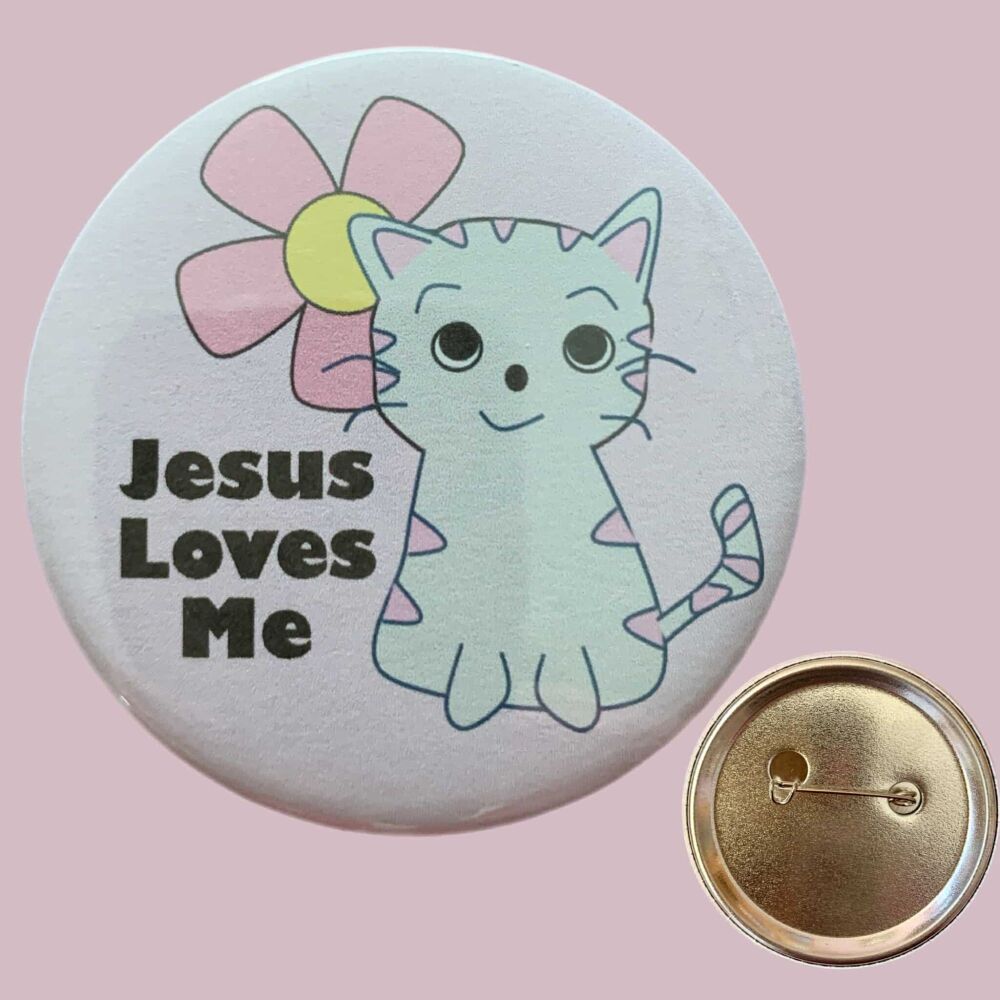 Jesus Loves Me Cute Cat Badge