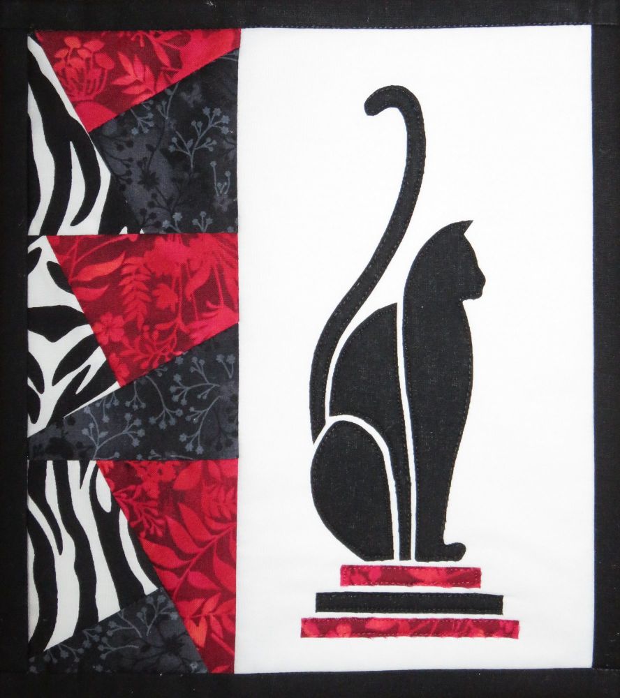 Art Deco Cat - patchwork kit - red.