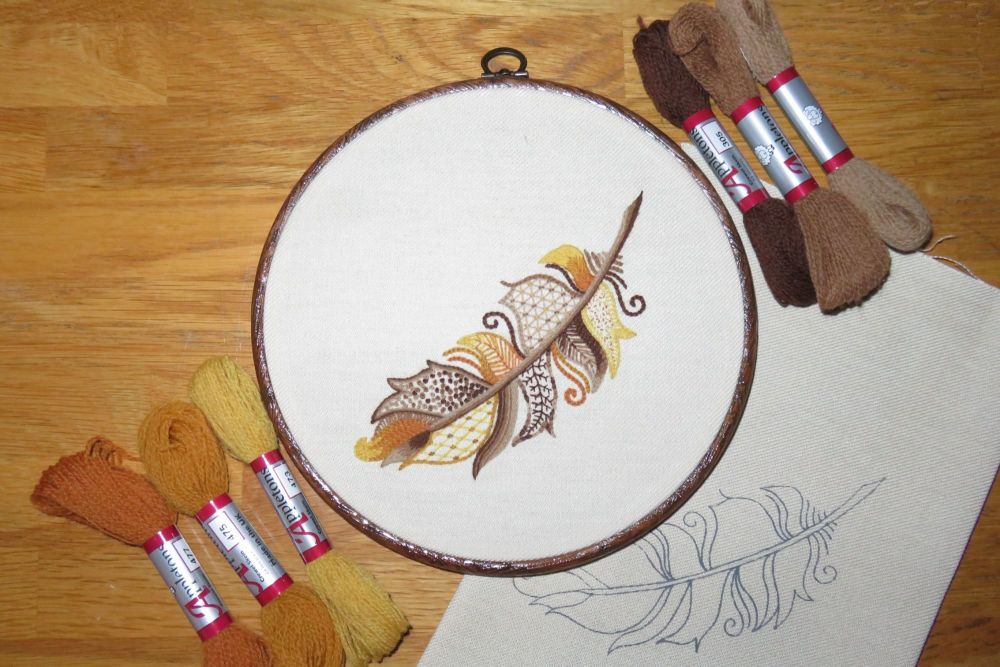 Golden Eagle Feather crewel work embroidery kit.