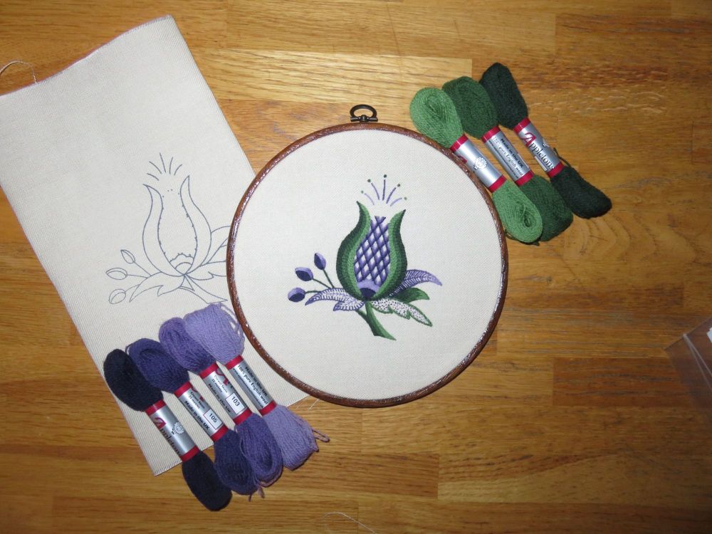 Thistle crewel work embroidery kit