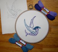 Blue Jay Bird crewel work embroidery kit.