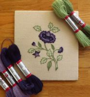 Summer Floral Crewel Work Embroidery Kit - Purple