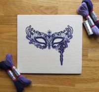 Filigree Mask in purple crewel work embroidery kit.