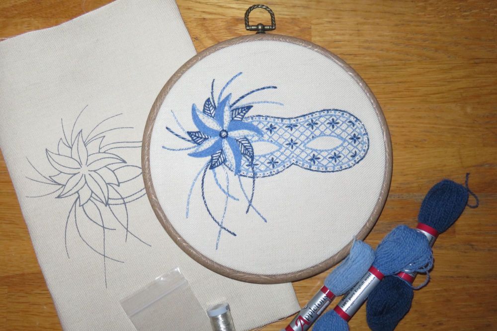Floral Mask in blue embroidery kit.