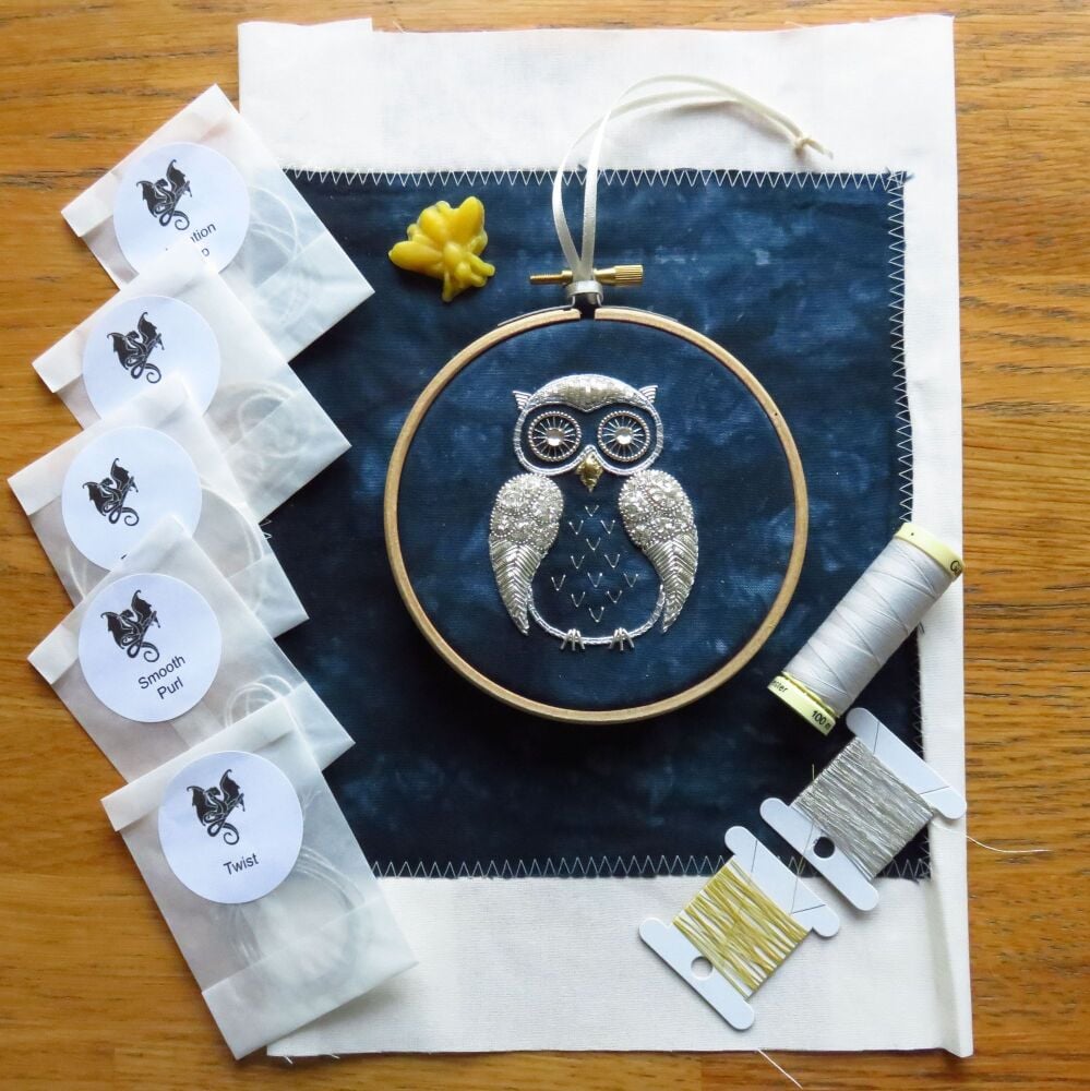 Silvester  the Owl Goldwork Embroidery Kit.