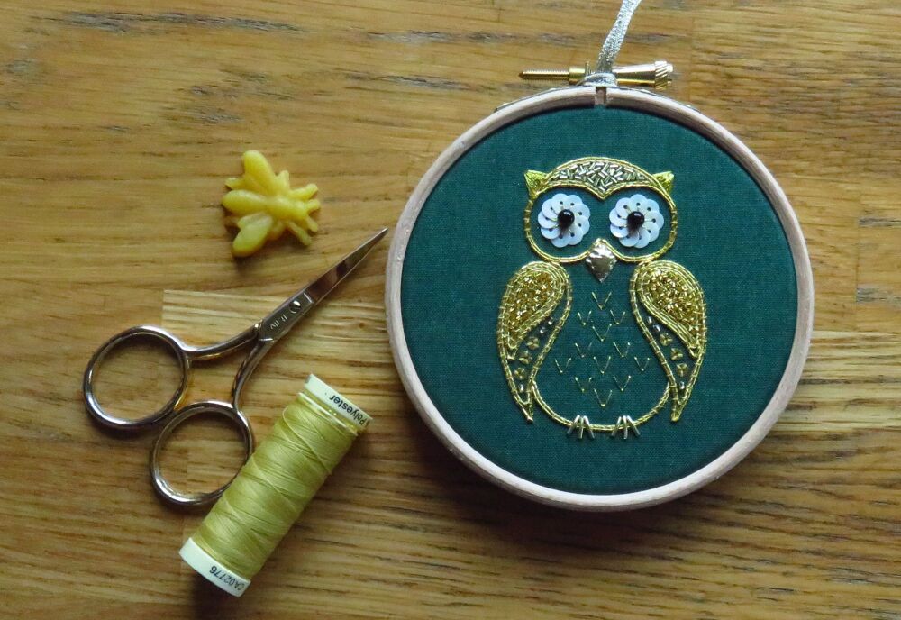 Aubrey the Owl Goldwork Embroidery Kit.