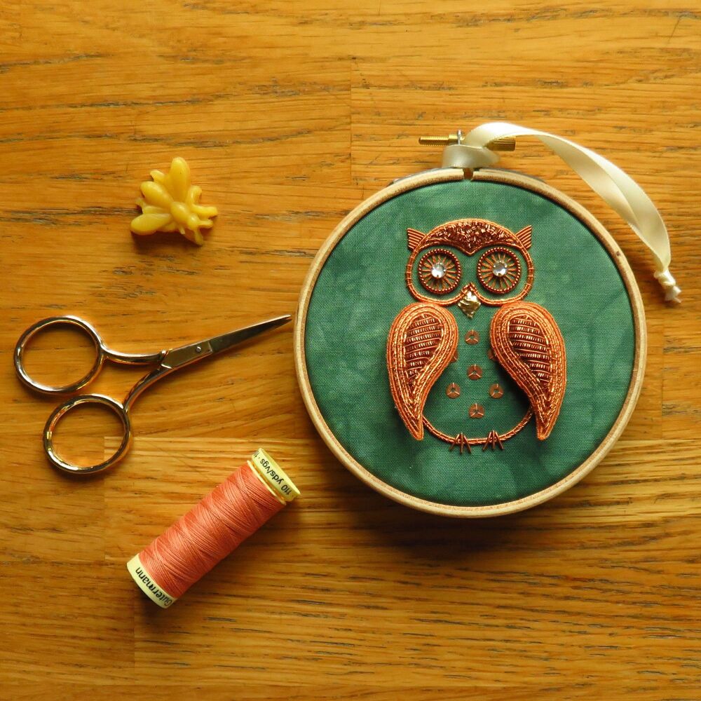 Cuthbert the Owl Goldwork and Stumpwork Embroidery Kit.