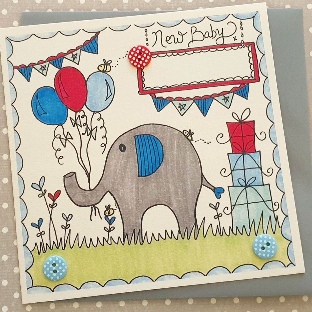 Baby Boy Elephant, balloons, bunting and buzzy bee