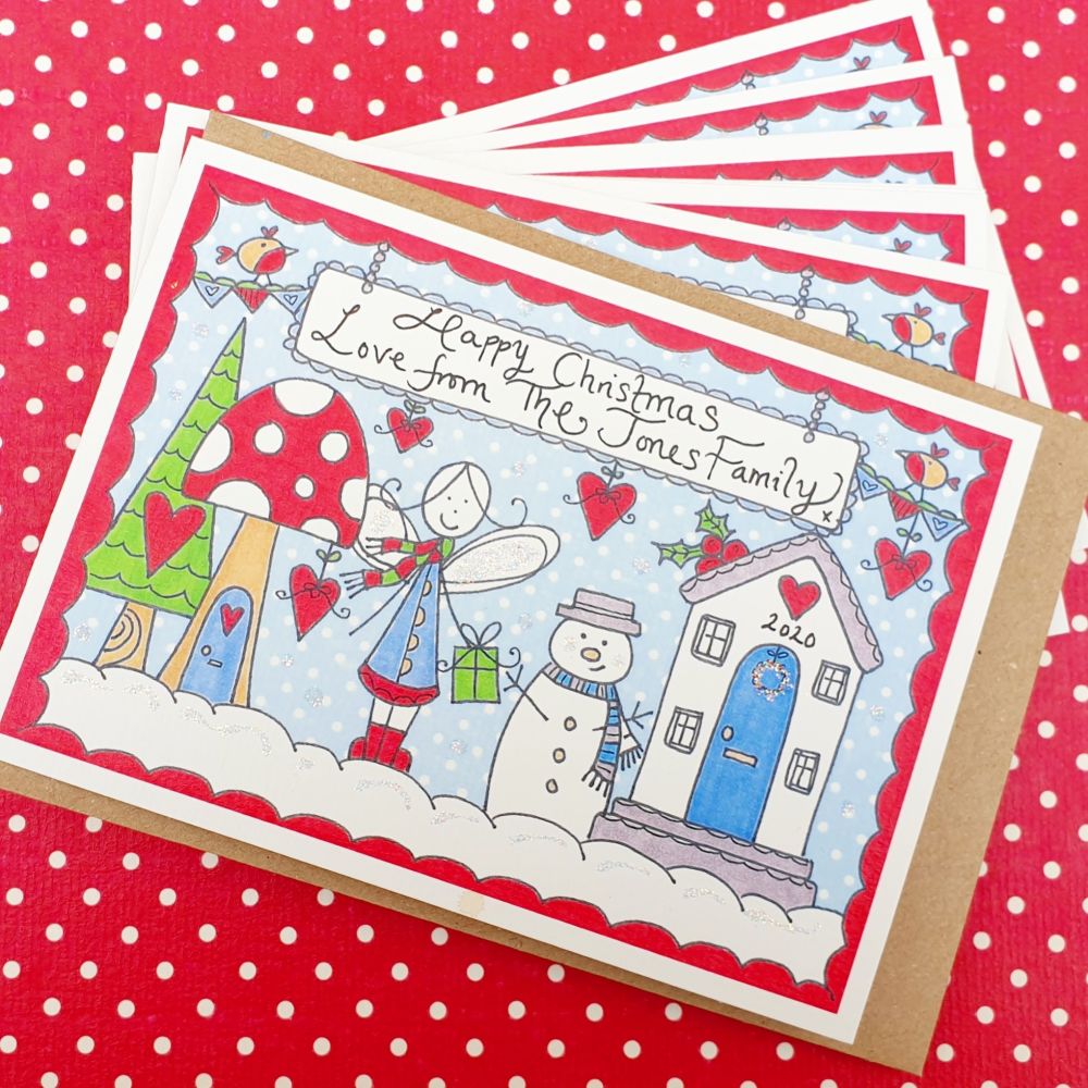 Personalised Sparkly Christmas Scene pack of 6 Cards