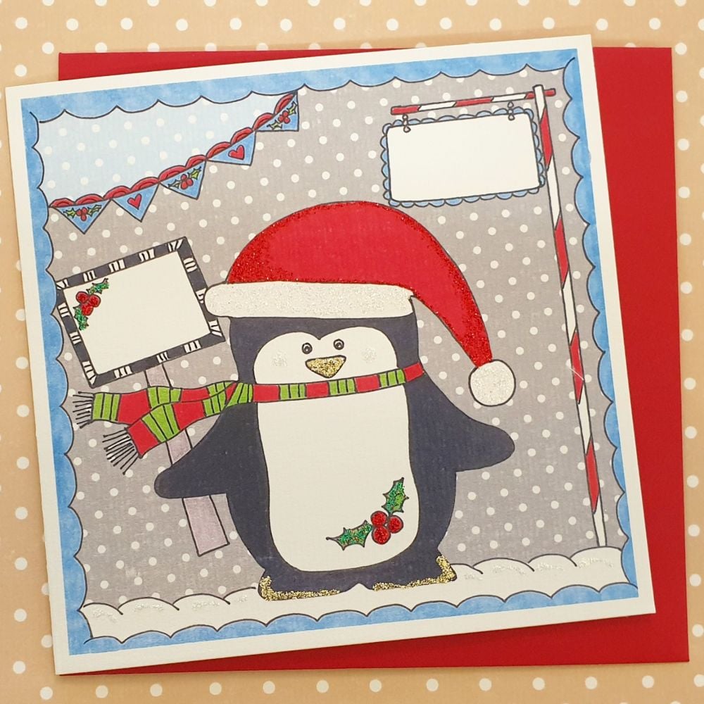 Sparkly Cheeky Penguin in a Christmas Hat