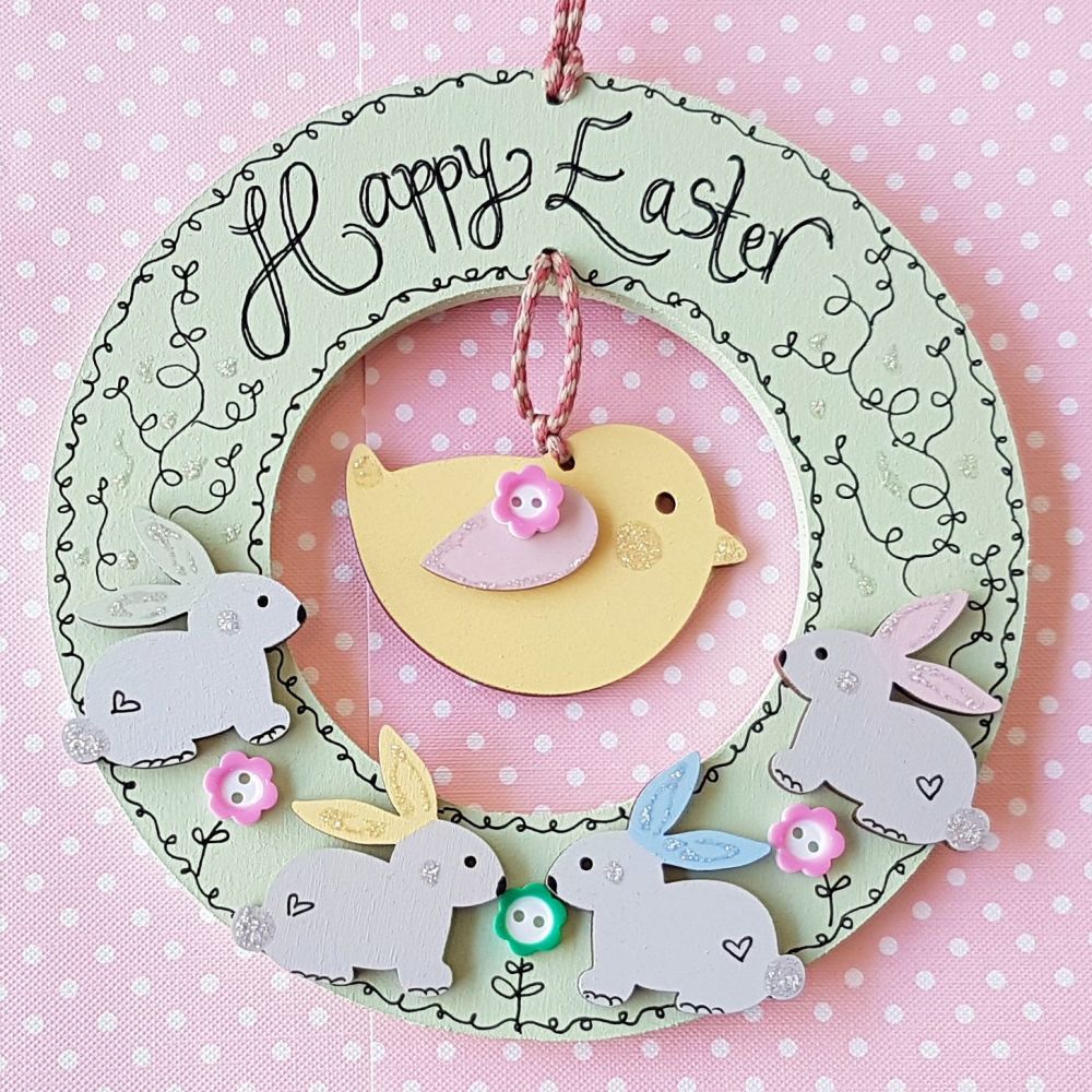 Happy Easter Wreath with Bunnies