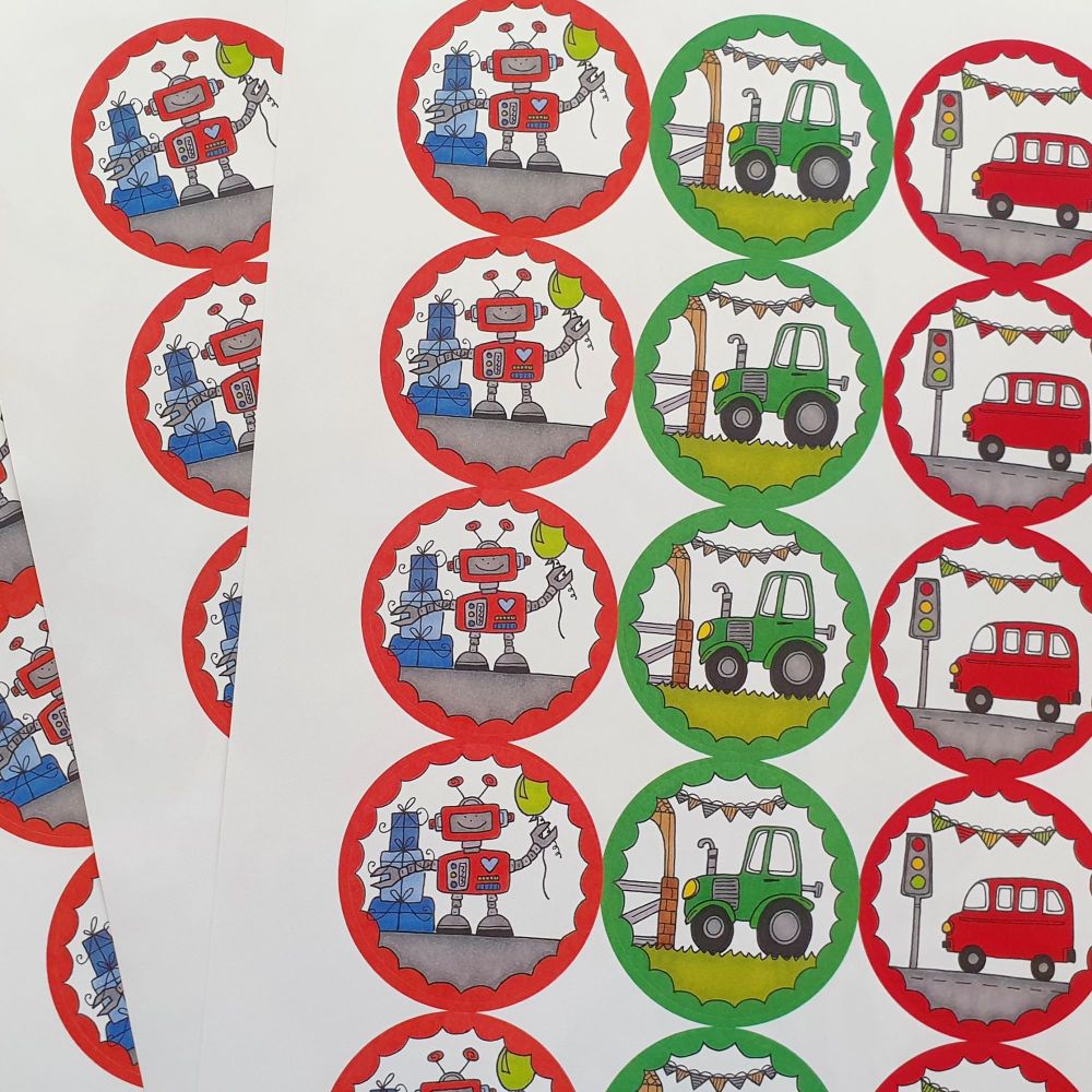 Bus, Tractor & Robot Stickers