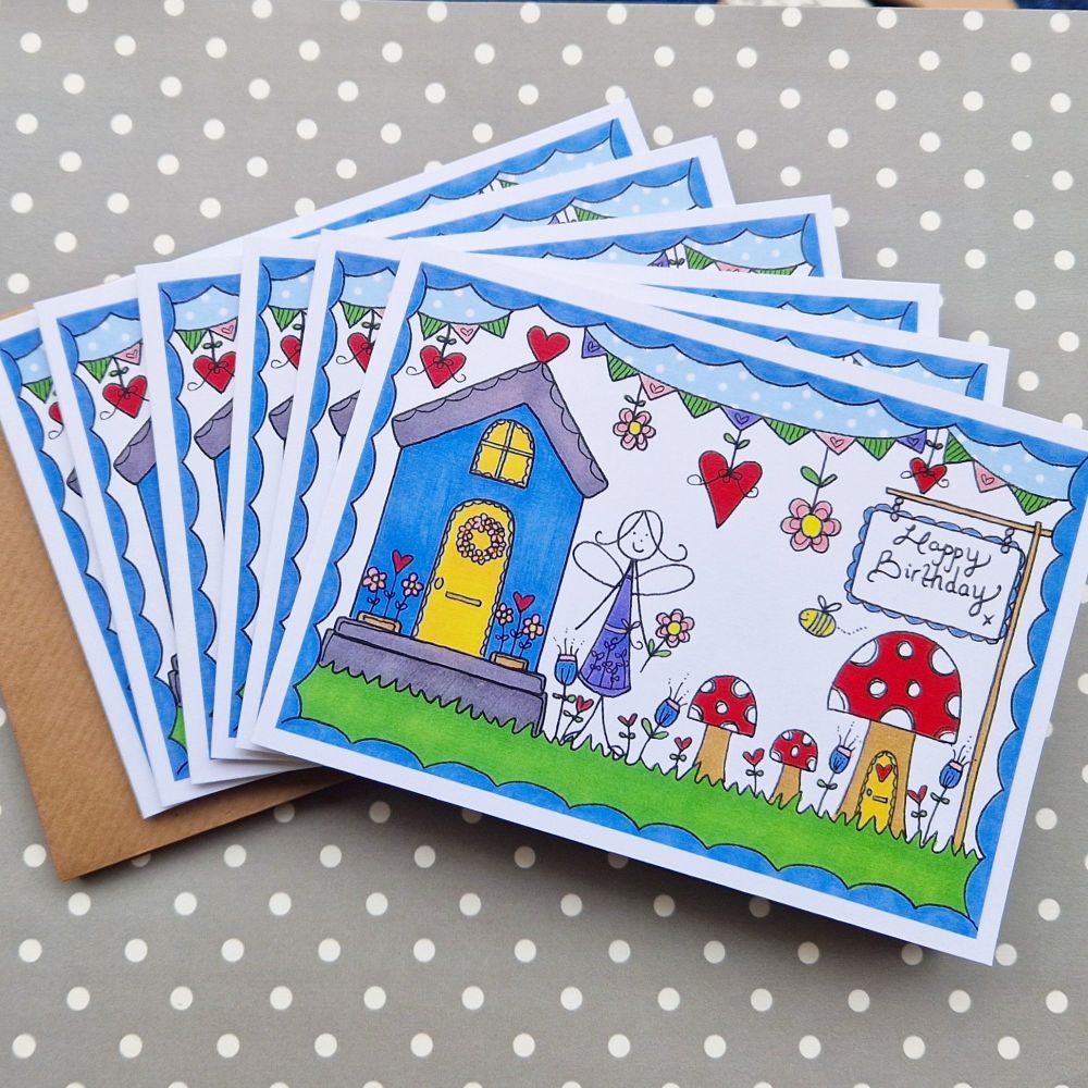 Happy Birthday Fairy and her Cottage Pack of 6 Cards