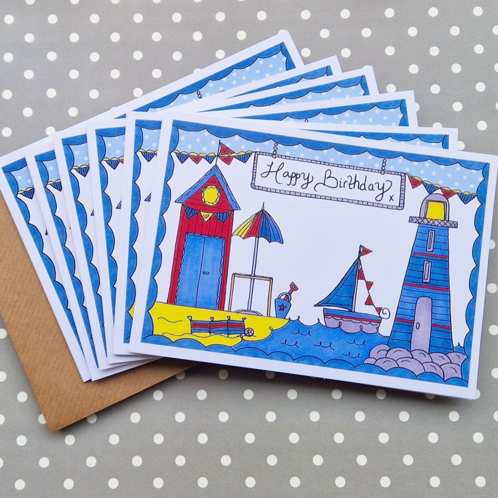 Happy Birthday Seaside Pack of 6 Cards