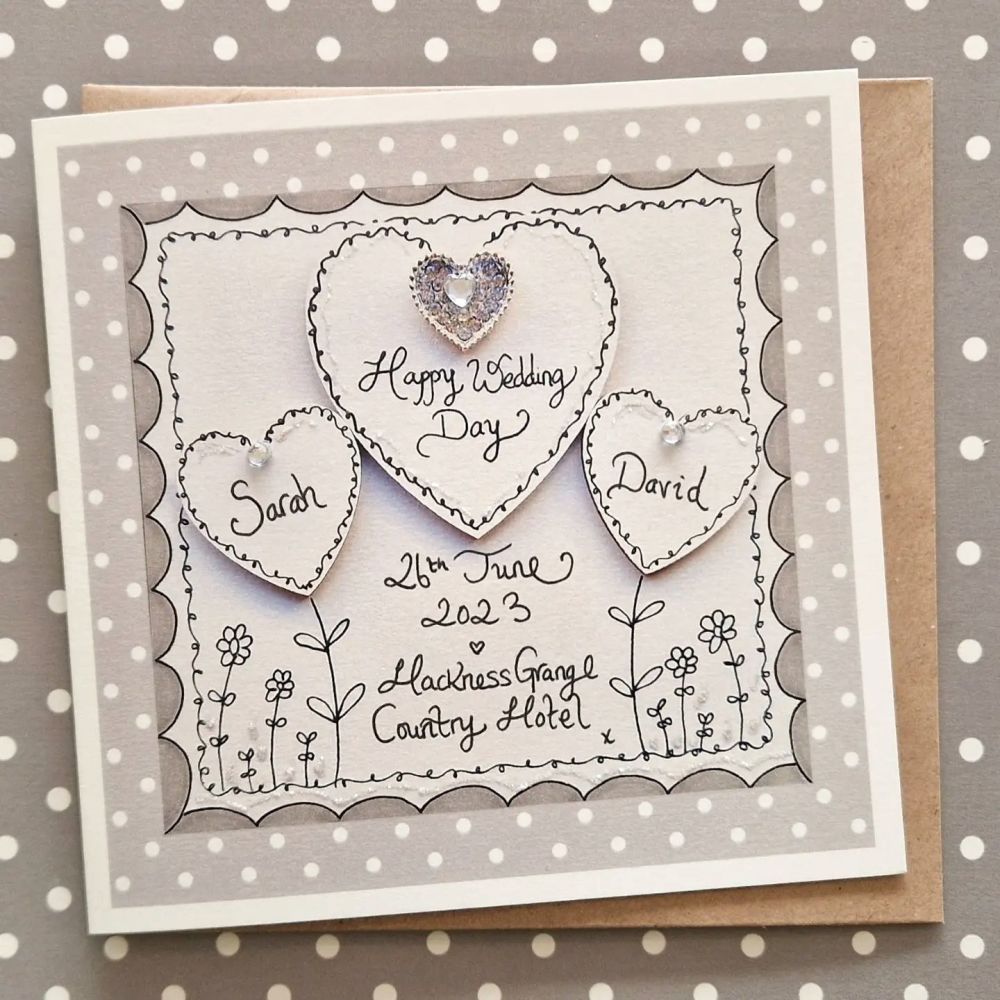 Triple Heart Wedding Card