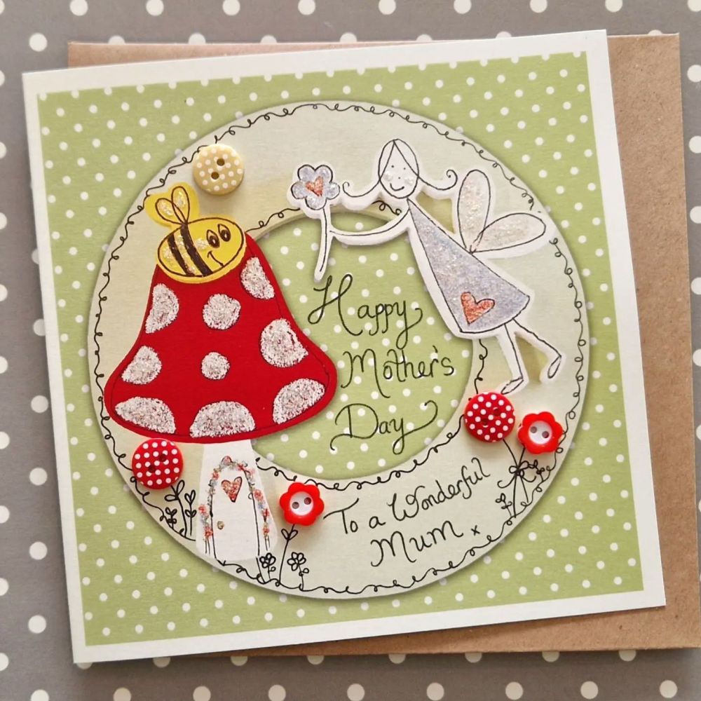 Toadstool and Fairy Wreath Card