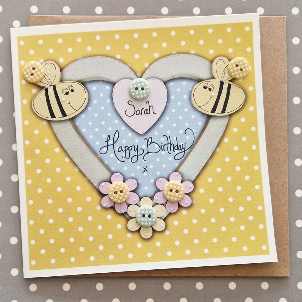 Buzzy Bee and Flower Heart Card