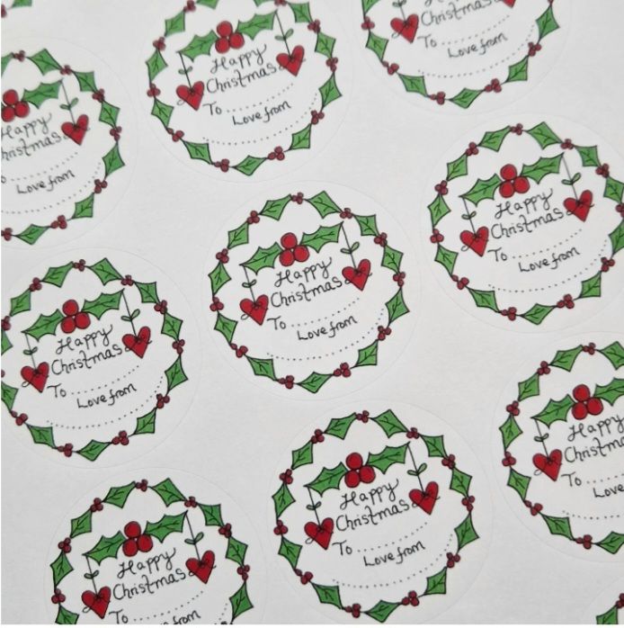 Quirky Doodle Holly Wreath Christmas Stickers