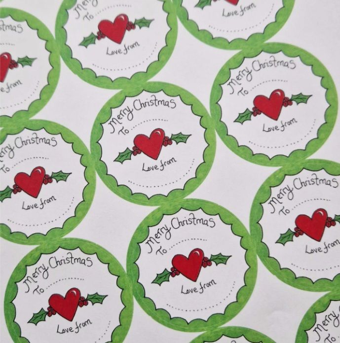 Quirky Doodle Heart Christmas Stickers
