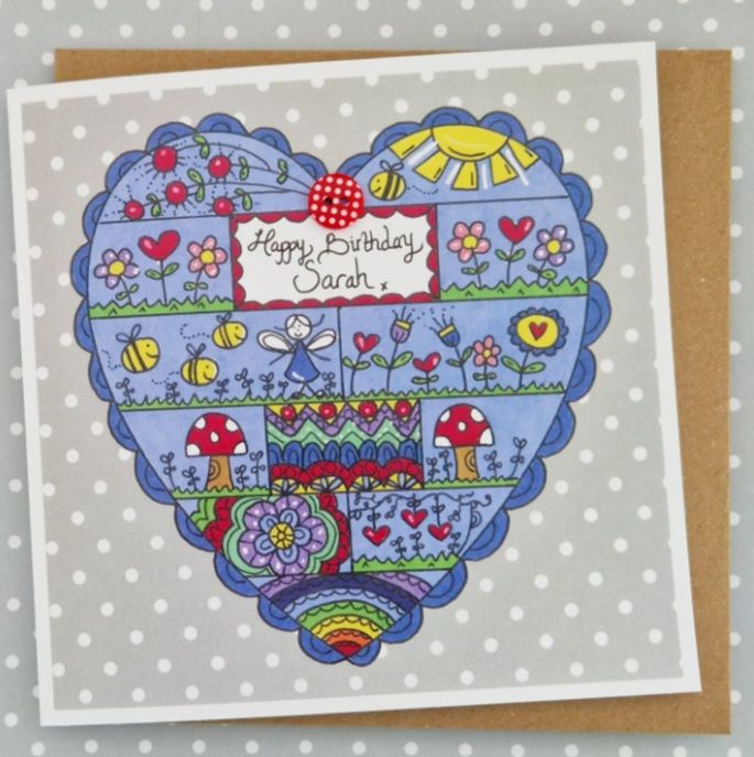Fairy Doodle Heart Birthday Card