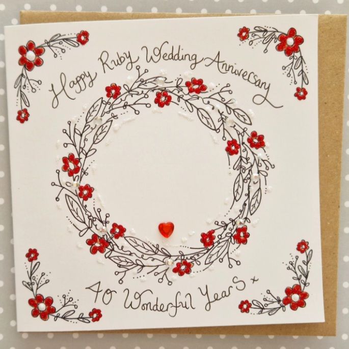Sparkly Wreath Ruby Wedding Anniversary Card