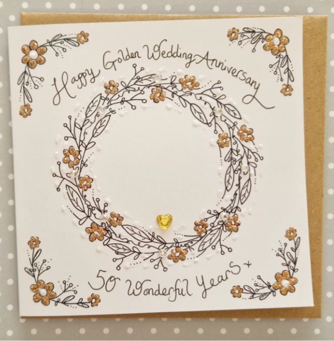 Sparkly Wreath Golden Wedding Anniversary Card