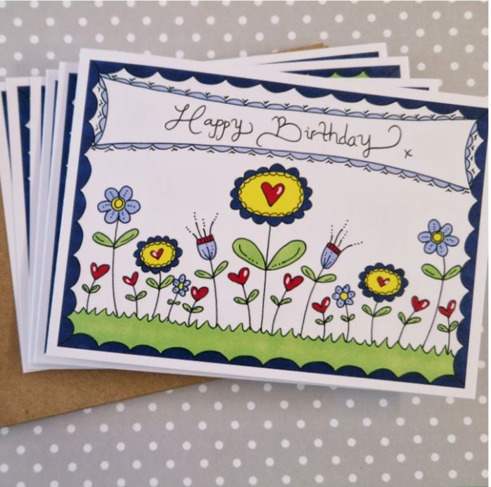Folky Floral Pack of 6 Birthday Cards