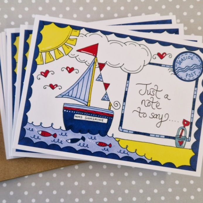 Seaside Post Pack of 6 Just a Note... Cards