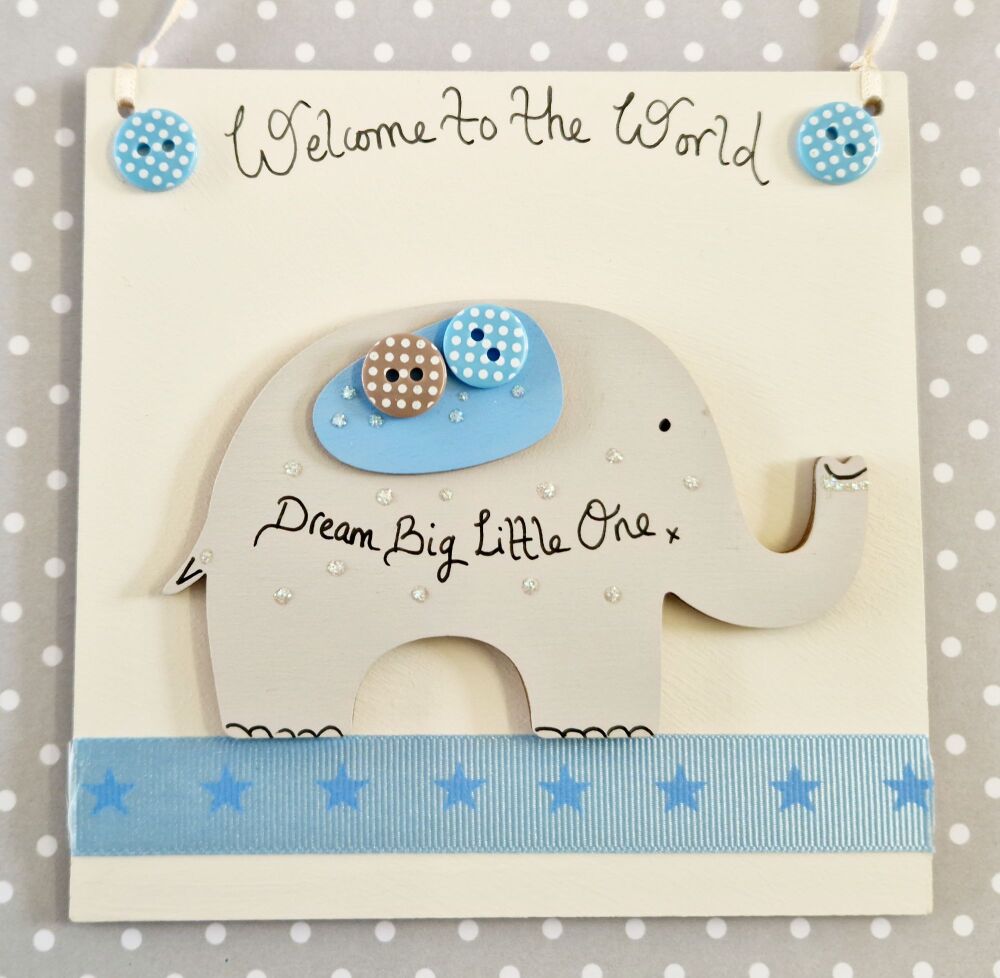 Dream Big Little One Birth Gift/Door Sign Blue