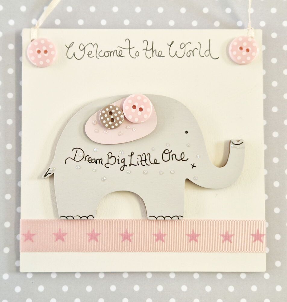 Dream Big Little One Birth Gift/Door Sign Pink