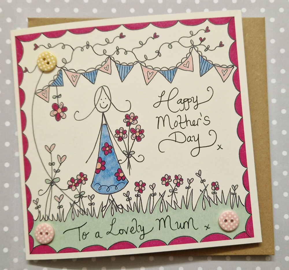 Mum with flowers and bunting