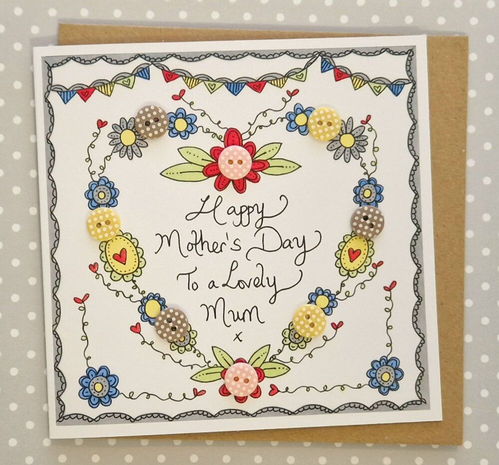 Country Colours Button Heart For Mum