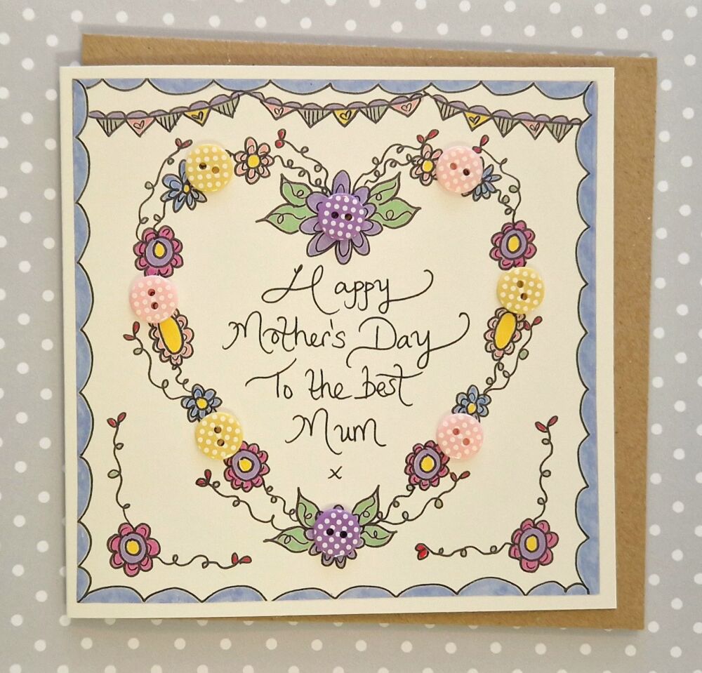 Pretty Purples Button Heart For Mum